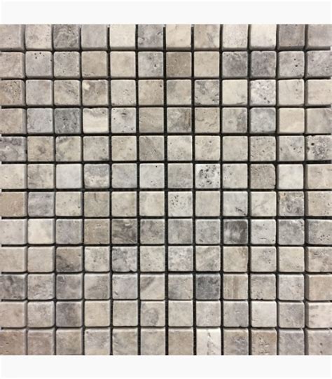 Silver Tumbled Travertine Mosaic Ozer Tile Stone