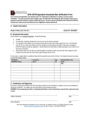 Fillable Online 18 19 Dependent HH Size Number In College Verification