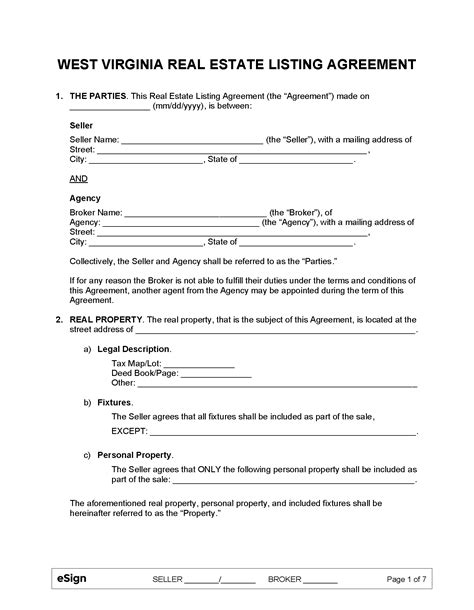 Free West Virginia Real Estate Listing Agreement Pdf Word