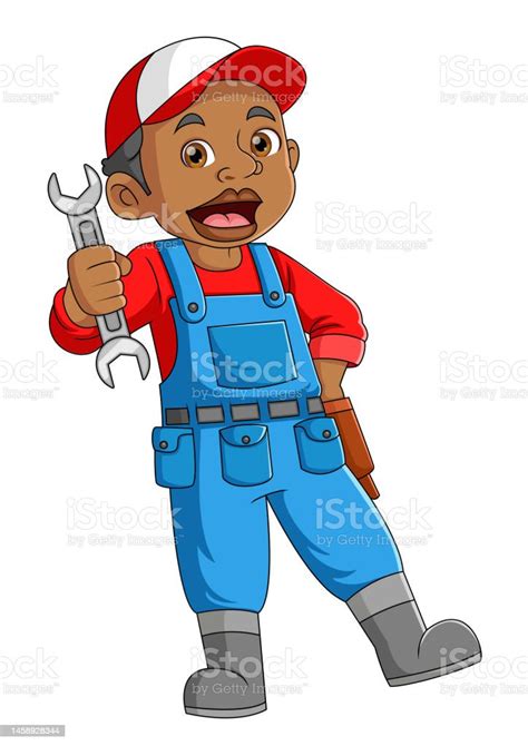 A African Man Works As A Professional Mechanic Stock Illustration