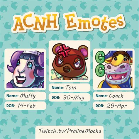 Free Animal Crossing Twitch Emotes Tom Nook Muffy And Coach Praline