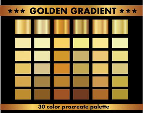 Golden Gradientprocreate Palette Metallic Gradientsgold Color Palette30 Procreate Swatches