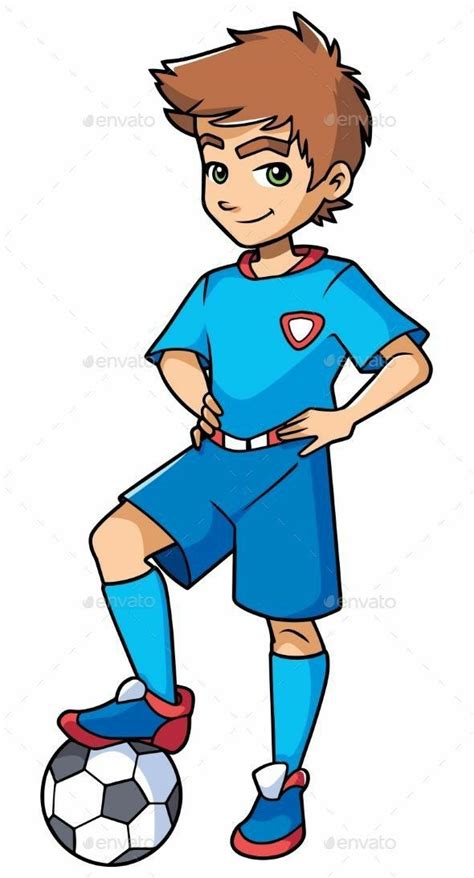 A Cartoon Soccer Player Standing With His Foot On The Ball Sports