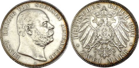 Sachsen Altenburg 2 Mark 1901 A Ernst 1853 1908 Herzog Von Sachsen