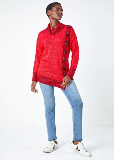 Roman Red Button Detail Roll Neck Jumper Matalan