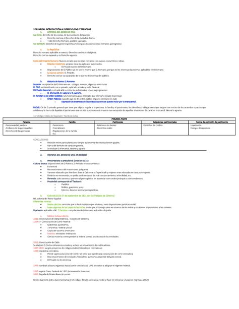 Civil 1 Parcial 1ER PARCIAL INTRODUCCIÓN AL DERECHO CIVIL Y PERSONAS