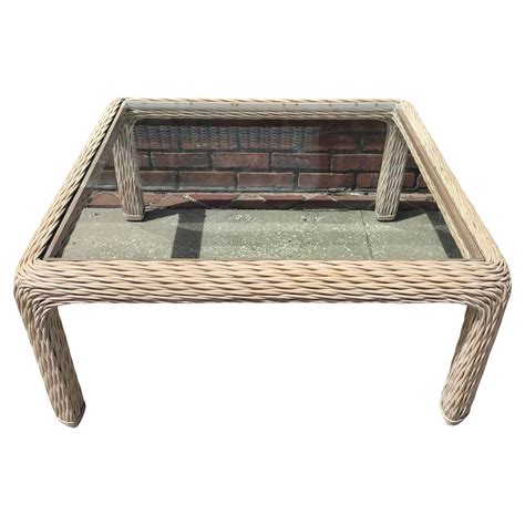 Beach House Chic Vintage Wood And Rattan Coffee Table At Stdibs