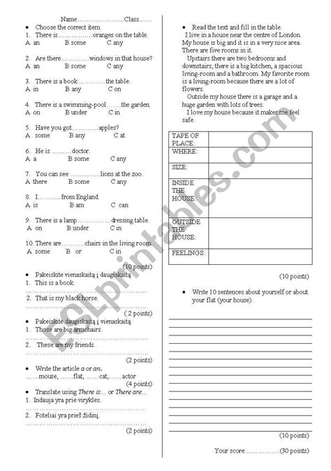 Esl Practice Test Worksheets Esl Second Grade Practice Test Esl