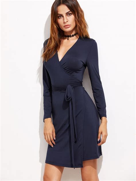 V Neckline Wrap Dress Wrap Dress Long Sleeve Sheath Dress Long