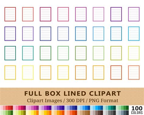 100 Outlined Full Box Clipart Planner Supplies Lined Full Boxes Clip