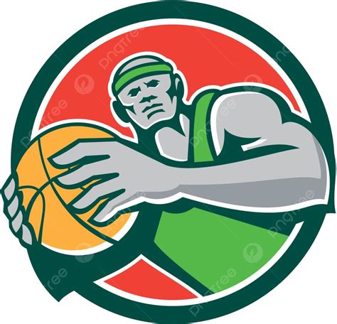 Basketball Player Holding Ball Circle Retro Man Circle Baller Vector