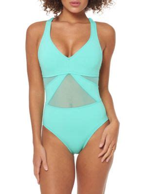 Bleu Rod Beattie Don T Mesh With Me V Neck Mesh One Piece Swimsuit On