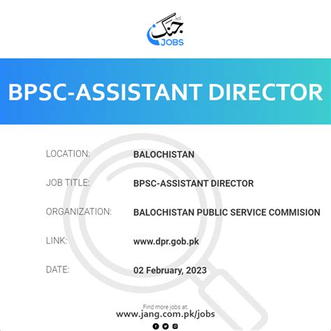 Bpsc Assistant Director Job Balochistan Public Service Commision