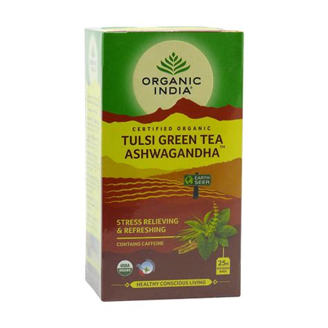 Organic India Tulsi Green Tea Ashwagandha Infusion Bags 25 Tea Bags