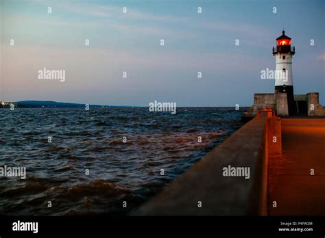 Lighthouse in Canal Park at sunset, Duluth, Minnesota Stock Photo - Alamy