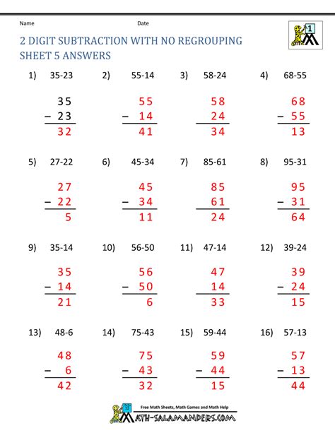 Two Digit Subtraction Without Regrouping Worksheets Library