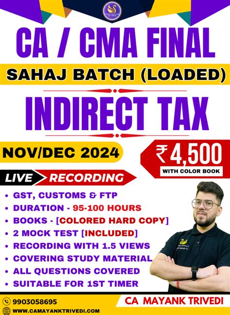 Ca Cma Cs Final Indirect Tax Laws Sahaj Batch Gst Customs Ftp