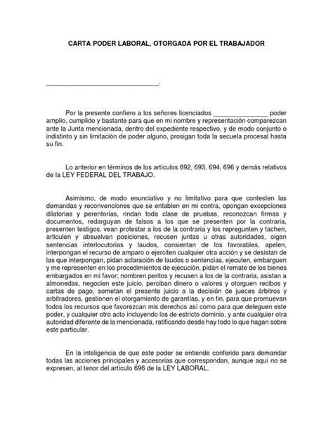 Carta Poder Laboral Otorgada Por El Trabajador Pdf Gobierno Justicia