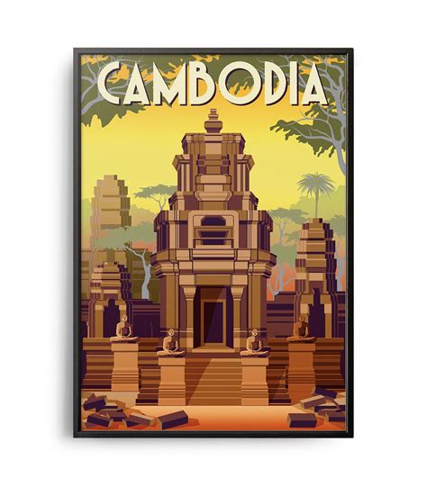 Retro Art Deco Cambodia Travel Poster Weekend Poster Retro Travel