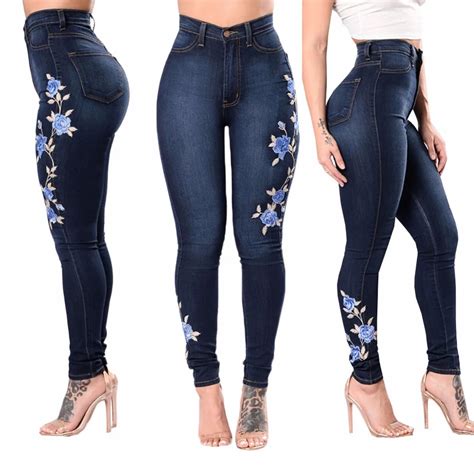 Jeans Embroidery Skinny Denim Butt Push Up High Waist Jeans Women Sexy Full Length Pencil Washed