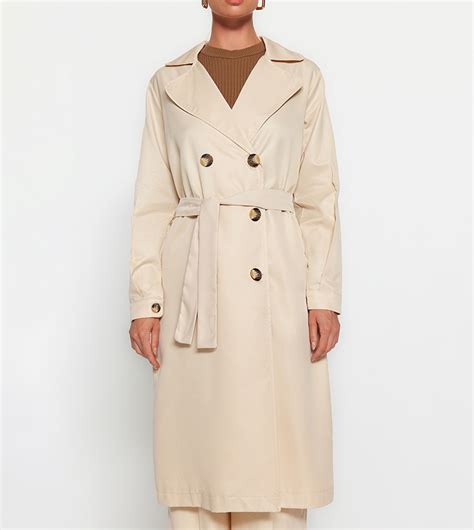 Buy Trendyol Belted Oversized Waterproof Long Trench Coat In Beige 6thstreet Uae