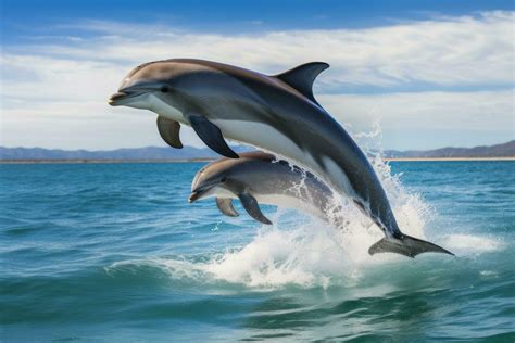 Dolphins jumping on the waves 27848123 Stock Photo at Vecteezy