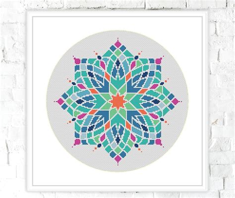 Mandala Cross Stitch Modern Cross Stitch Mandala Rainbow - Etsy