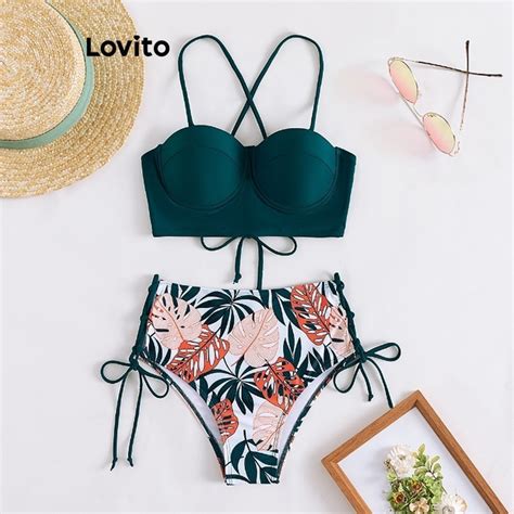 Lovito Women Boho Tropical Drawstring Bikini Sets Lnl37117 Shopee