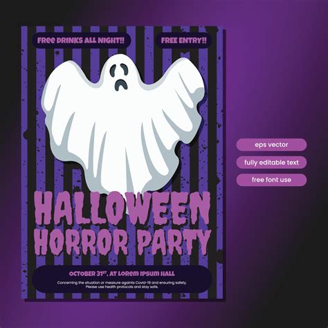 Halloween Party Poster Template With Ghost Illustration Vector