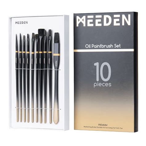 Meeden Pcs Oil Paint Brushes Hog Bristle Hair Paint Brush Set For