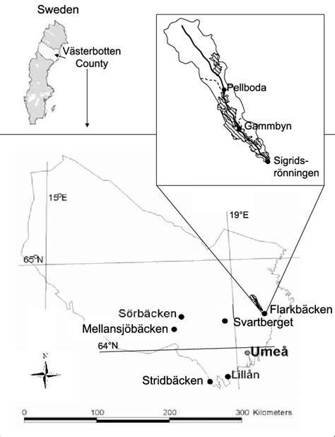 Locations Of Streams In The Västerbotten County Sweden Inset