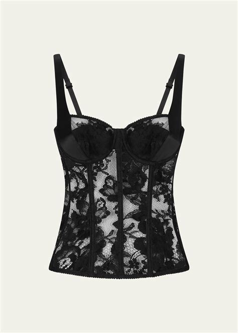 Dolce And Gabbana Floral Lace Bustier Top In Black Modesens