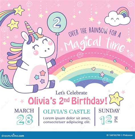 Unicorn Party Invitation Card Stock Vector Illustration Of Beautiful