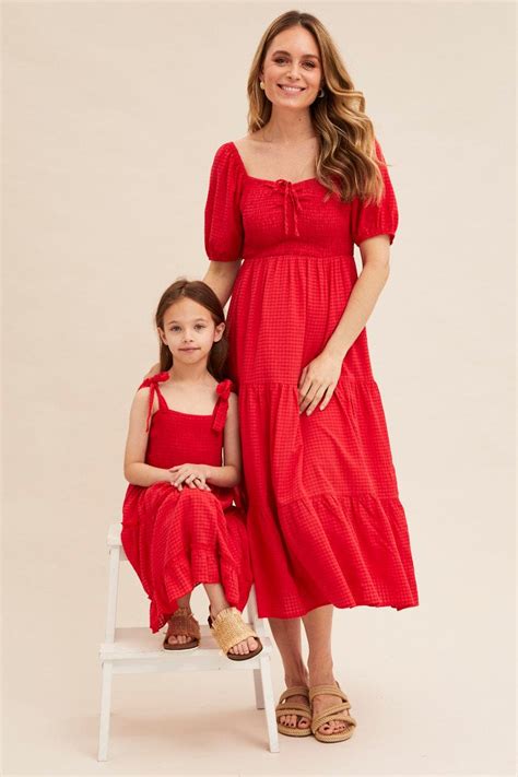 Red Midi Dress Short Sleeve Shirred Ally Fashion