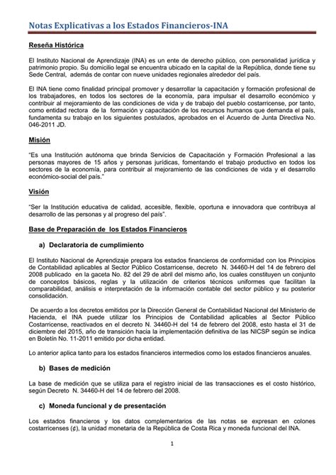 Notas Explicativas De Los Estados Financieros