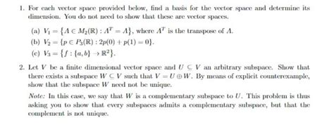 Solved 1. For each vector space provided below, find a basis | Chegg.com