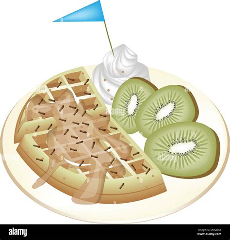 Tradition Waffle With Kiwi And Whipped Cream Stock Vector Image Art