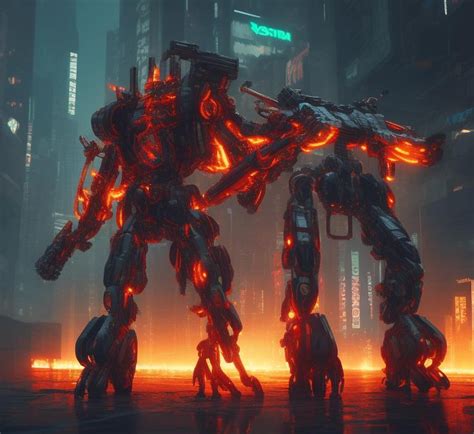 Cyberpunk Mech On Fire