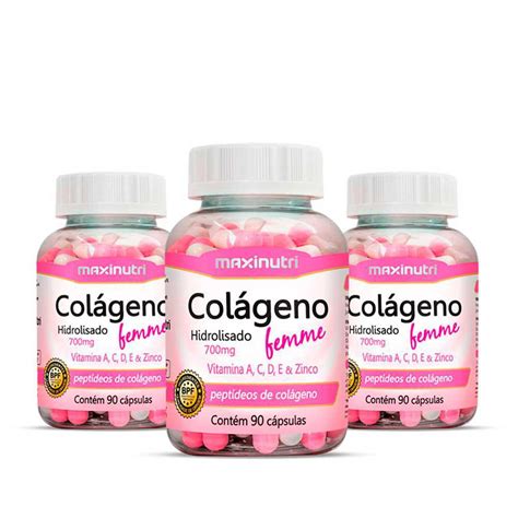 Kit 3 Colágeno Femme Vitaminas Zinco 90 Cápsulas Maxinutri Submarino