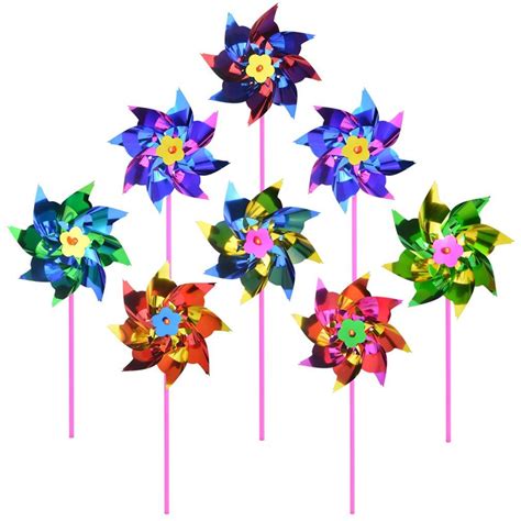 Yolyoo 100 Pcs Plastic Rainbow Pinwheelwindmill Party Pinwheels Diy