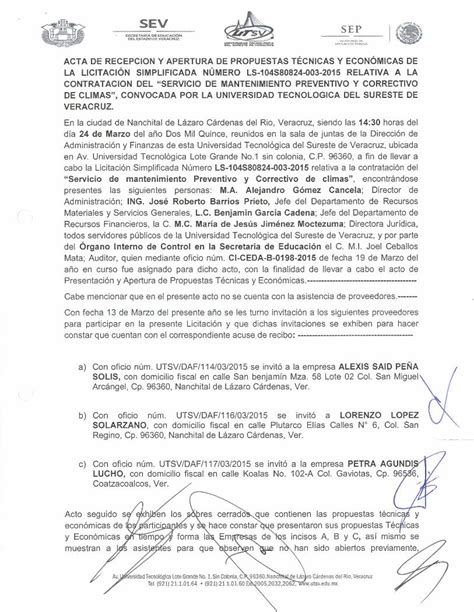 Pdf Utsv Mxutsv Mx Transparencia Licitaciones Secretaria De