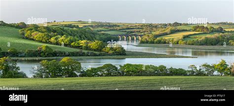 Golden Light Over The Notter Viaduct River Lynher Cornwall Stock