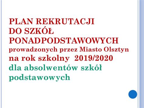 Plan Rekrutacji Do Szk Ponadpodstawowych Prowadzonych Przez Miasto