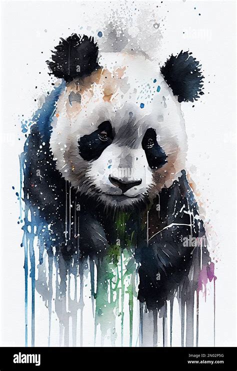 Panda bear portrait watercolor drawing. Cute animal painting, isolated ...