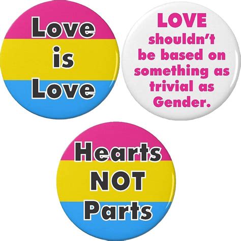 Set 3 Pansexual Flag Love Is Love Hearts Not Parts Buttons