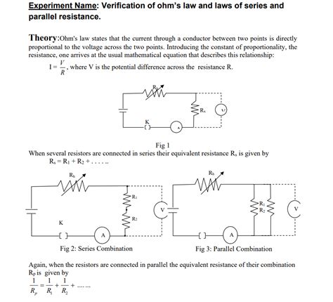 Solved Experiment Name Verification Of Ohm S Law And Laws Chegg