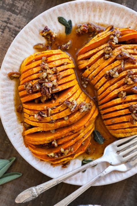 Hasselback Honeynut Squash With Cinnamon Maple Pecan Sauce Kalefornia Kravings