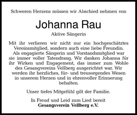 Traueranzeigen Von Johanna Rau S Dwest Presse Trauer