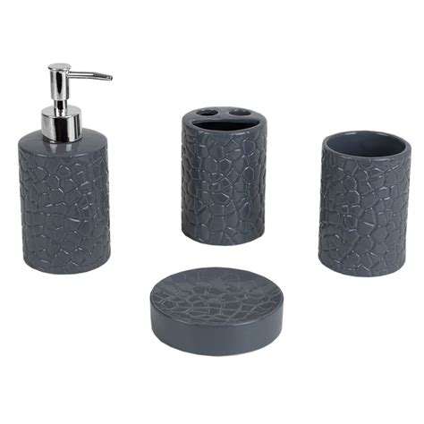 12 Pieces Home Basics 4 Piece Ceramic Cobblestone Bath Accessory Set