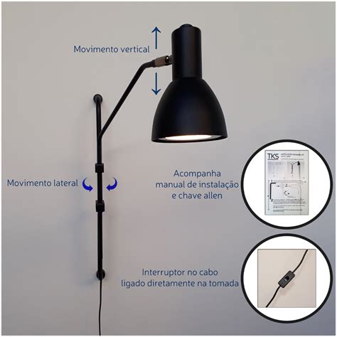 Arandela Roma Braccio Interruptor Cor Preto TKS Iluminação 57420